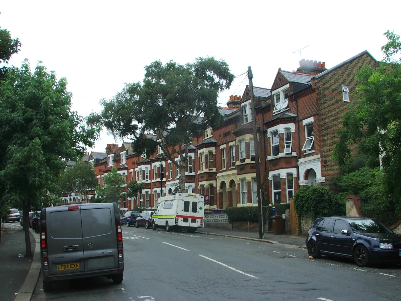 Parked cars on Holmdene Avenue, where police.uk placed three of Dulwich Village ward's August vehicle crimes. The photo does not show any of the incidents