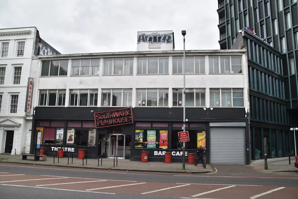 Southwark Playhouse Borough on Newington Causeway, photographed in 2023. Twenty Thousand Streets Under the Sky is running in the building's Large theatre
